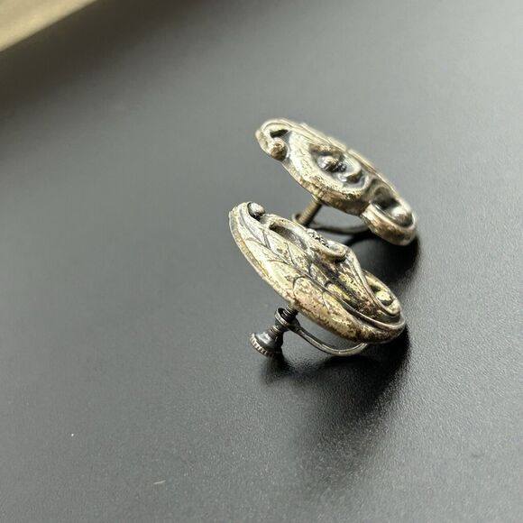 Vintage Estate 925 Sterling Silver Calla Lily Ornate Necklace & Clip on Earrings - Picture 9 of 15